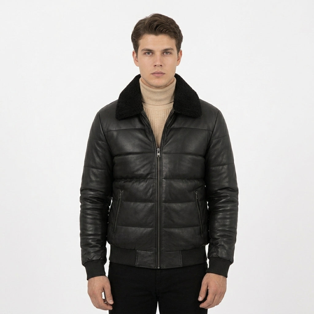 CLASSIC FAUX LEATHER PUFFER JACKET