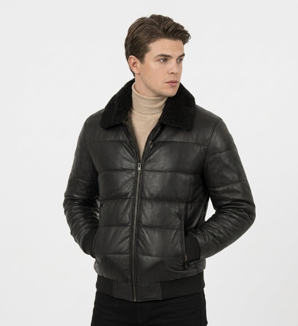 CLASSIC FAUX LEATHER PUFFER JACKET