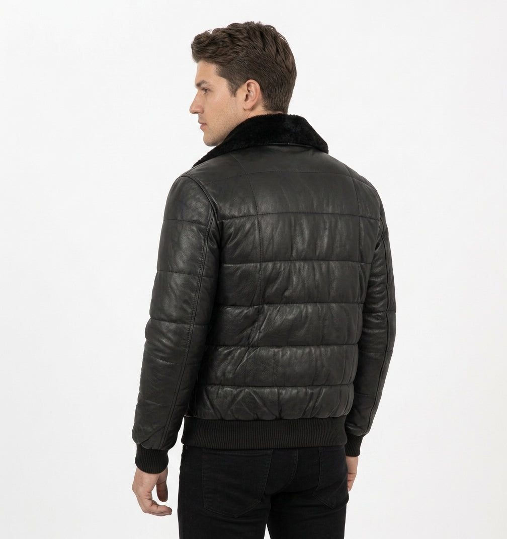 CLASSIC FAUX LEATHER PUFFER JACKET