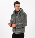 Grey Plush Faux Fur Hooded Jacket