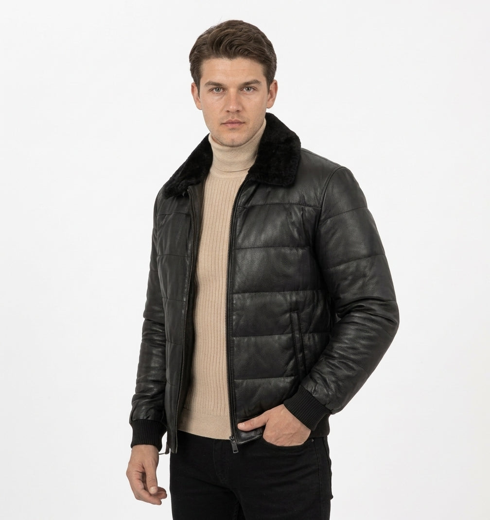 CLASSIC FAUX LEATHER PUFFER JACKET