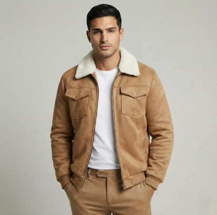 tan suede jacket whit fur