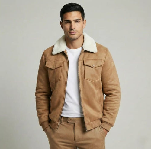 tan suede jacket whit fur