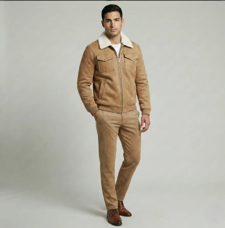 tan suede jacket whit fur