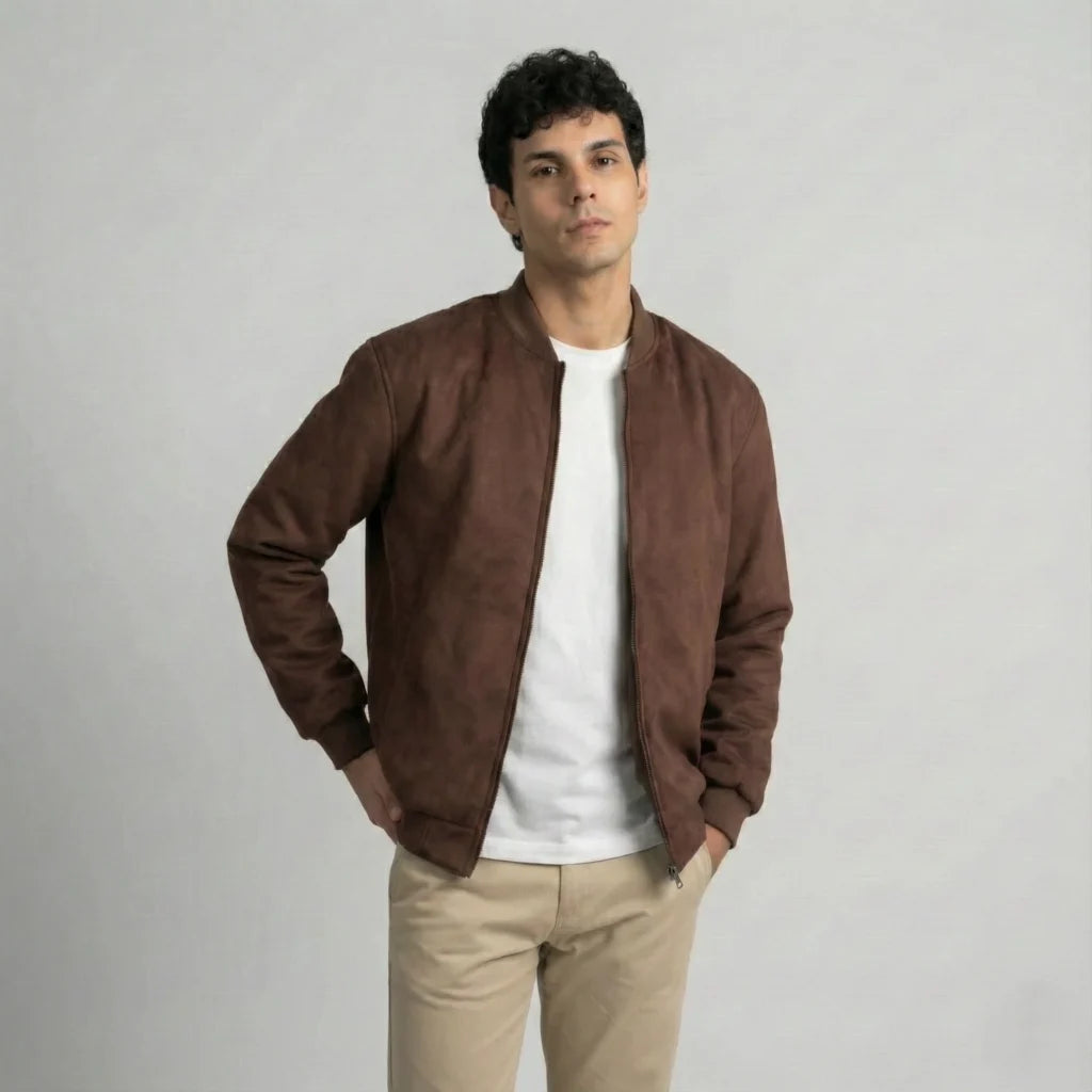 CLASIC BROWN SUEDE BOMBER JACKET