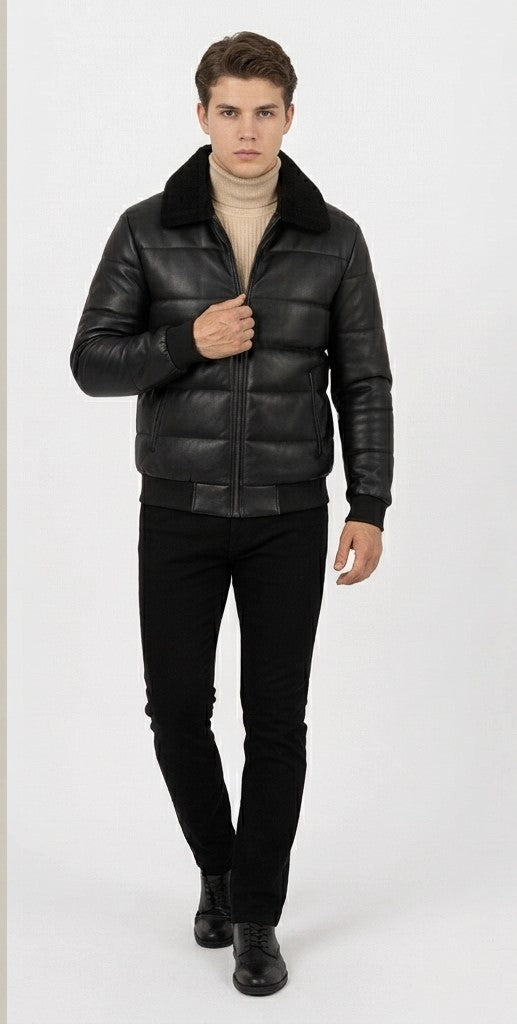 CLASSIC FAUX LEATHER PUFFER JACKET