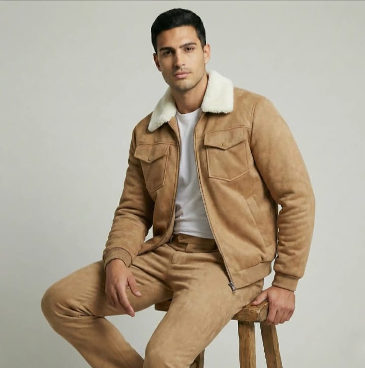 tan suede jacket whit fur
